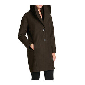 DKNY Woman's Brushed Wool Blend Shawl Collar Coat In Moss Size M $495